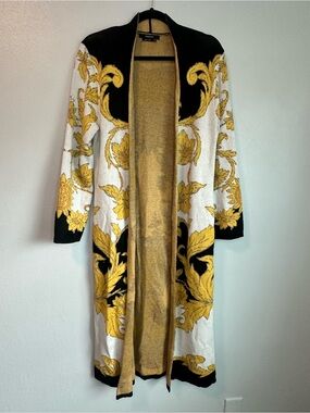 Vertigo Paris size M yellow sunflower black scroll sweater jacket sweater coat